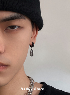 黑色刀片耳饰暗黑系男士耳夹款无耳洞小众高级冷淡风耳钉百搭耳环