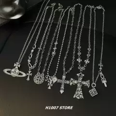 Planet Cross Pattern Patchwork Men's Necklace Women's Niche Design Chain Sweater Chain Dark Hip-Hop Style Clavicle Chain