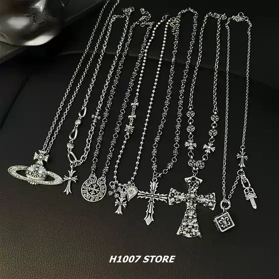 Planet Cross Pattern Patchwork Men's Necklace Women's Niche Design Chain Sweater Chain Dark Hip-Hop Style Clavicle Chain