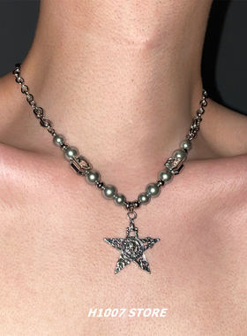 暗黑星星灰色串珠男款项链小众设计感女颈链嘻哈甜酷风锁骨链配饰