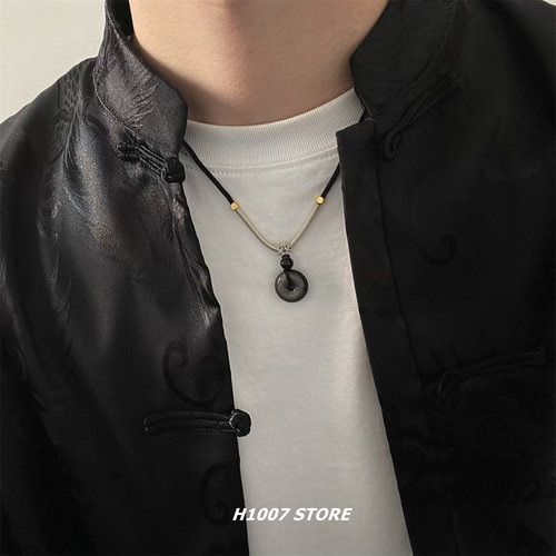 银曜石平安扣新中式男生项链小众设计感情侣款国潮女生锁骨链饰品