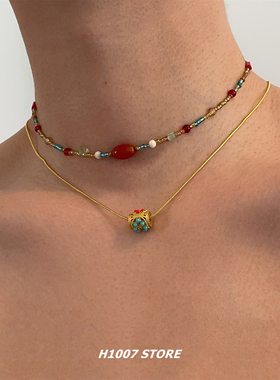 民族风串珠手作钛钢男款项链不掉色小众颈链锁骨链女毛衣链