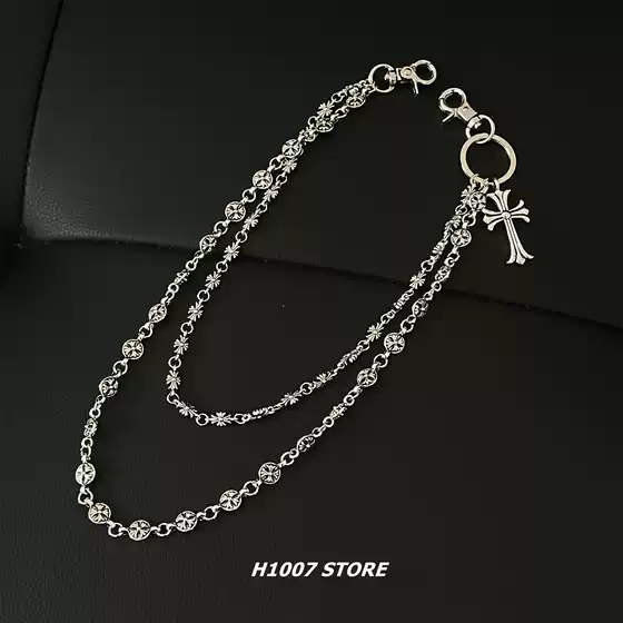 Men's Layered Hip-Hop Chain Belt with Cross Motif, Crossbody Waist Chain for Jeans & Cargo Pants, Trendy Unisex Streetwear