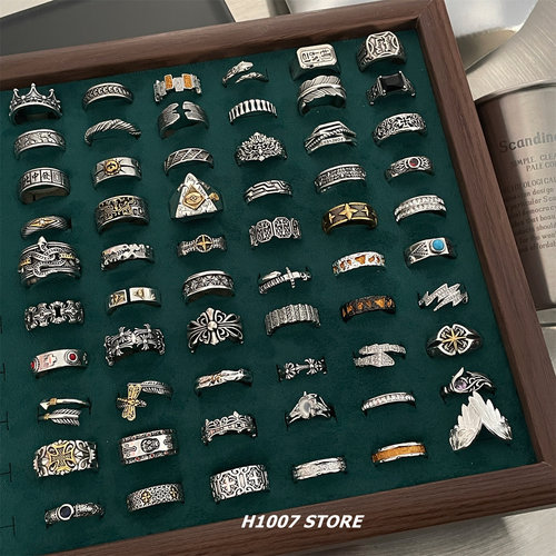 复古做旧十字架戒指男嘻哈风