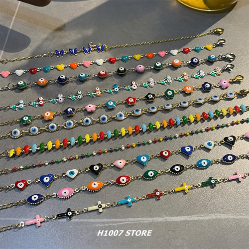 美式嘻哈风恶魔之眼彩色趣味男款手链女小众设计感脚链情侣款手饰