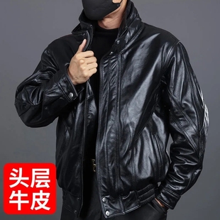 摩托车头层牛皮中老年加棉宽松冬季 飞行员皮夹克捡漏真皮皮衣男士