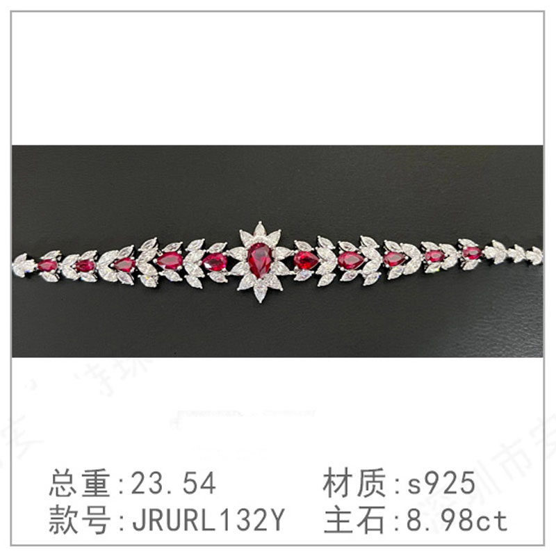 925纯银珠宝培育红宝石简洁手链圈高级感锁骨链简约轻奢复古手链