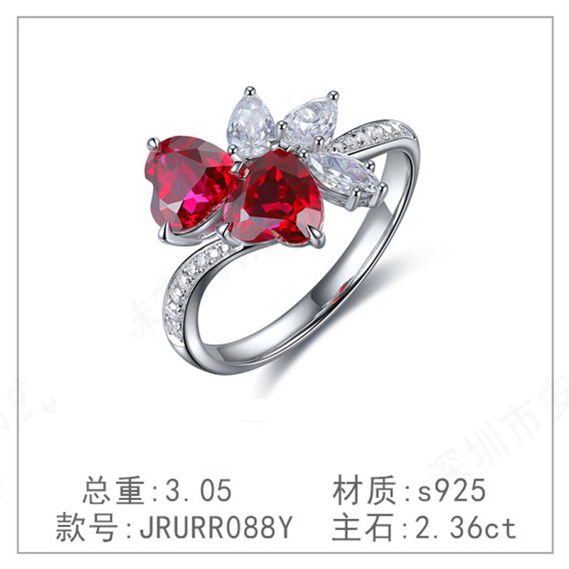 s925银钻石戒指奢高级新款培育钻石简洁培育红宝镀钻钻戒戒指环