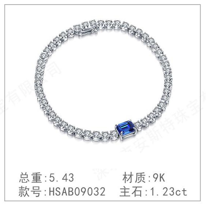 925纯银珠宝培育蓝宝石简洁手链圈高级感锁骨链简约轻奢复古手链