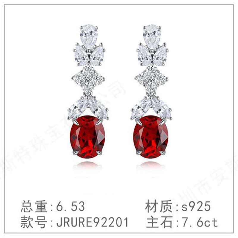 s925银钻石戒指奢高级新款培育红宝简洁蓝宝镀钻钻耳环耳吊