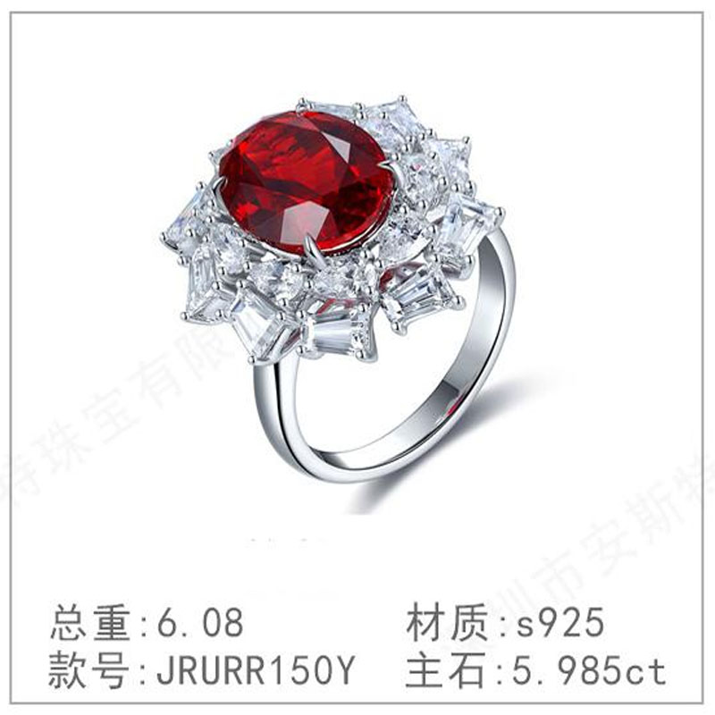 s925银钻石戒指奢高级新款培育钻石简洁培育红宝镀钻钻戒戒指环