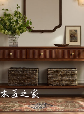 美式中古风实木沙发靠背玄关桌定制入户门装饰柜供桌法式餐边柜