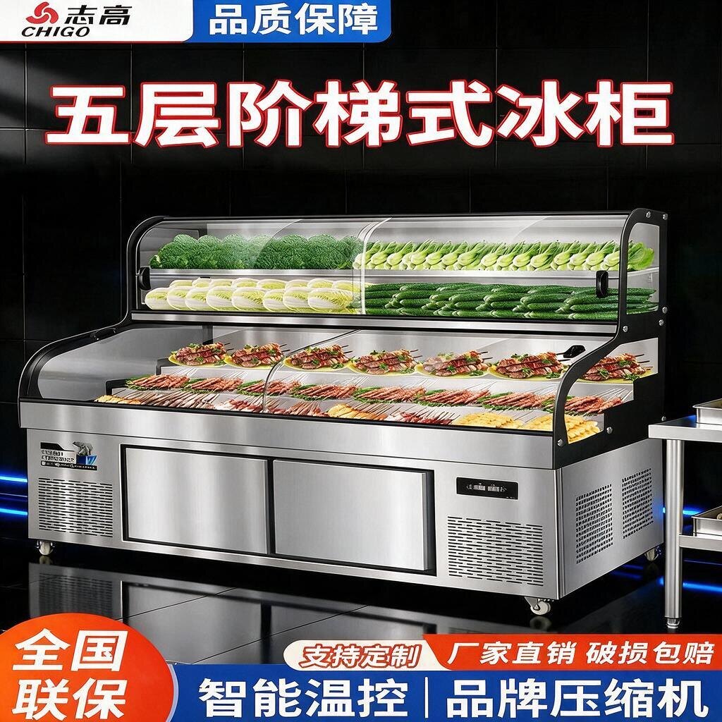 志高三温五六阶梯海鲜冰台展示柜烧烤炸串冷藏冷冻饭店明档点菜柜