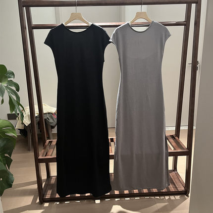 欧美单时尚淑女气质后背镂空 夏季新款时舒适短袖连衣裙女