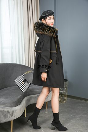 2021冬季新款派克服大衣女 中长款外套 整版獭兔内胆貉子毛领时尚