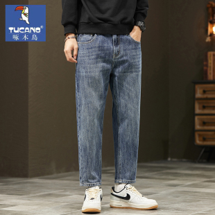 子 小个子百搭舒适纯棉宽松直筒裤 啄木鸟九分牛仔裤 男秋冬2025新款