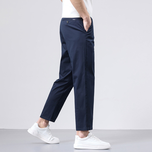 啄木鸟全棉九分休闲裤男夏季薄款小个子百搭商务男裤宽松直筒裤子