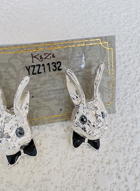 日本制KAZA耳环立体生肖兔耳饰可脱卸领结多戴法耳钉有耳洞女