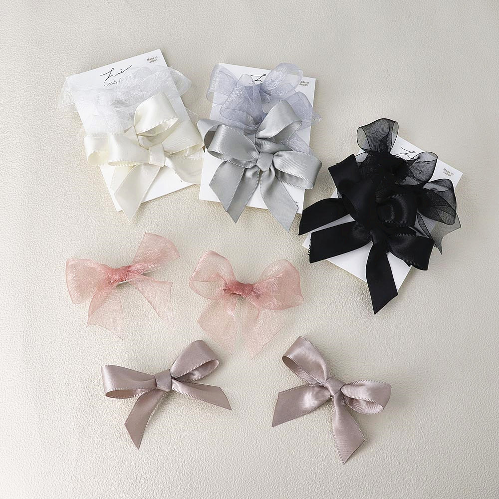 日本制OSEWAYA发饰雪纺绸缎蝴蝶结鸭嘴夹在逃公主仙女边夹4个装