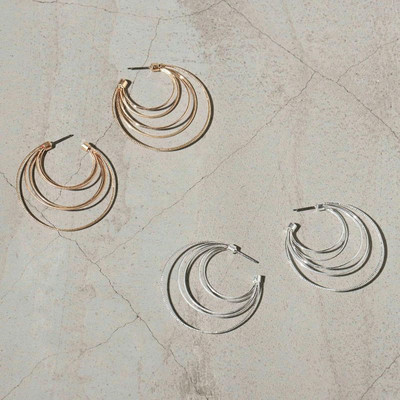 日本OSEWAYA耳环LIMITED NUMBER新月MOON多层线条造型耳钉有耳洞