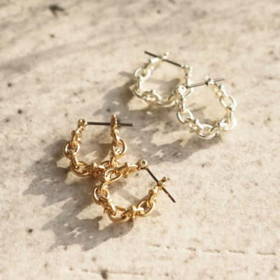 日本OSEWAYA耳饰LIMITED NUMBER复古厚实链条设计耳钉有耳洞1.5cm