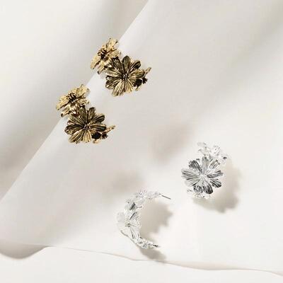 日本OSEWAYA耳饰LIMITED NUMBER美式复古大C弧形花朵耳钉有耳洞女