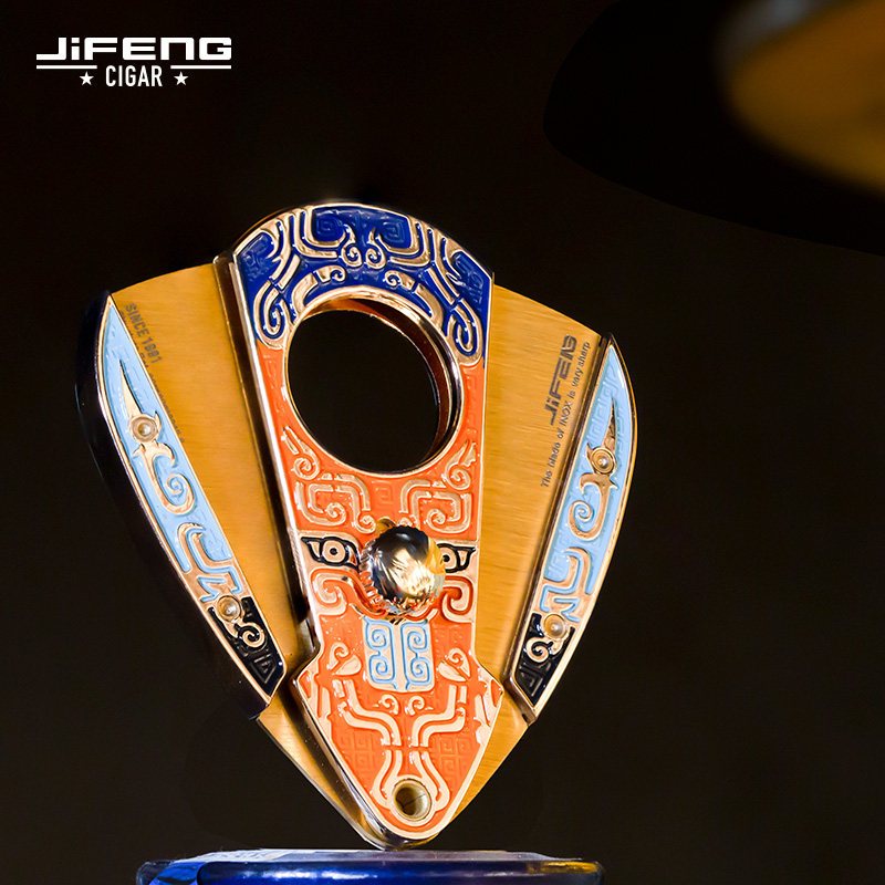 JIFENG季风金属锋利不锈钢开孔器随身便携扇形雪茄剪礼盒包装