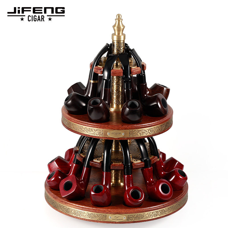 JIFENG精选原木手工烟斗架天然纹理防滑底座耐用资深斗友收藏陈列