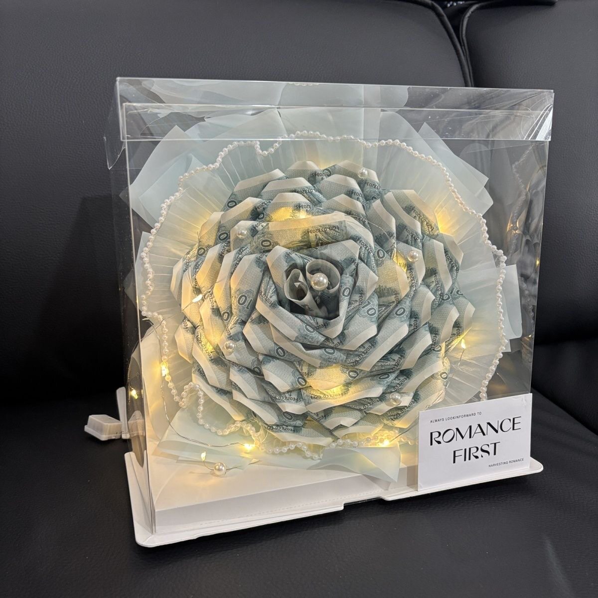 有钱花玫瑰山茶花束材料包透明礼盒手提钞票情人节生日礼物送女友
