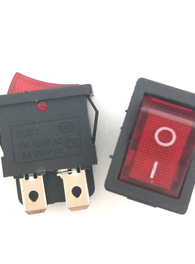 船型开关KCD1 红色4脚2档带灯 6A 液晶电视电源开关21x15mm 2只