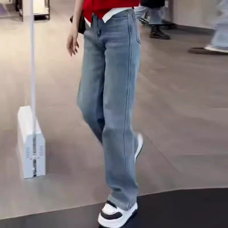窄版直筒拖地牛仔裤女显瘦