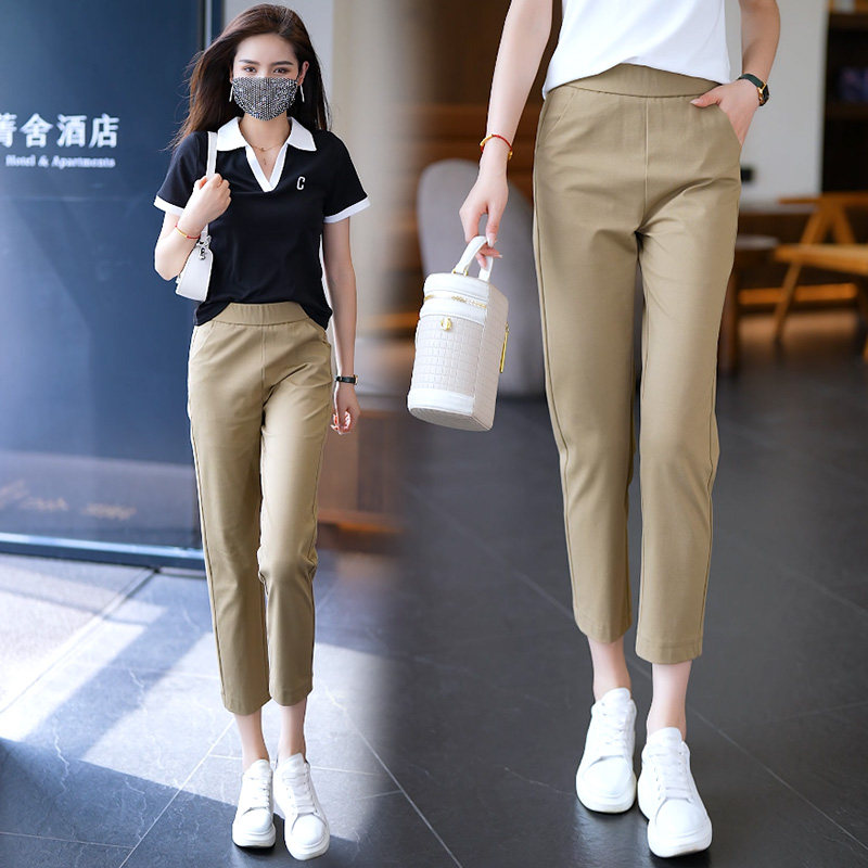 夏季薄款高腰显瘦九分烟管裤女