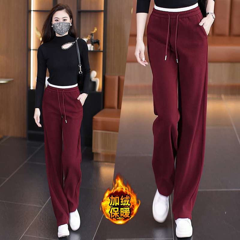 加绒加厚毛呢阔腿裤女2025新款