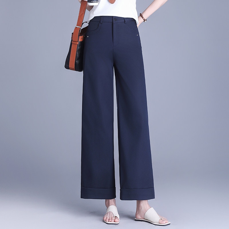 藏青色窄版阔腿裤女高腰垂感小个子九分直筒裤2026新款春夏西装裤