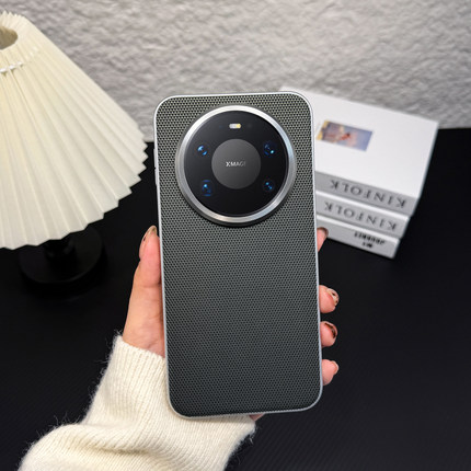 适用于华为mate80promax手机壳 柔甲三菱款 TPU+PC素材+金属烤漆+三菱纹素皮+合金镜头圈