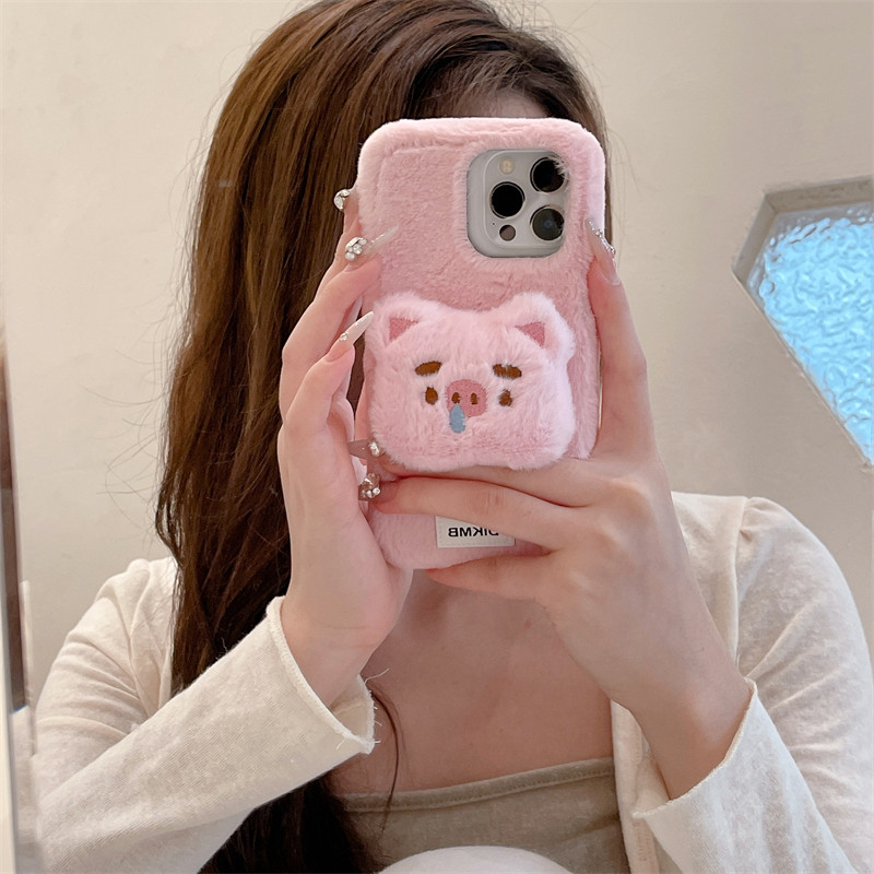 网红毛绒鼻涕猪适用苹果17promax手机壳16pro软壳15p