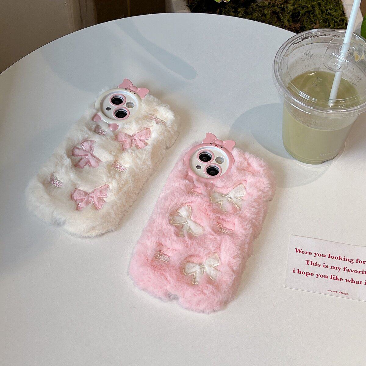 蝴蝶结镜框刺绣毛绒壳冬天保暖适用于苹果17时尚手机壳苹果16pr