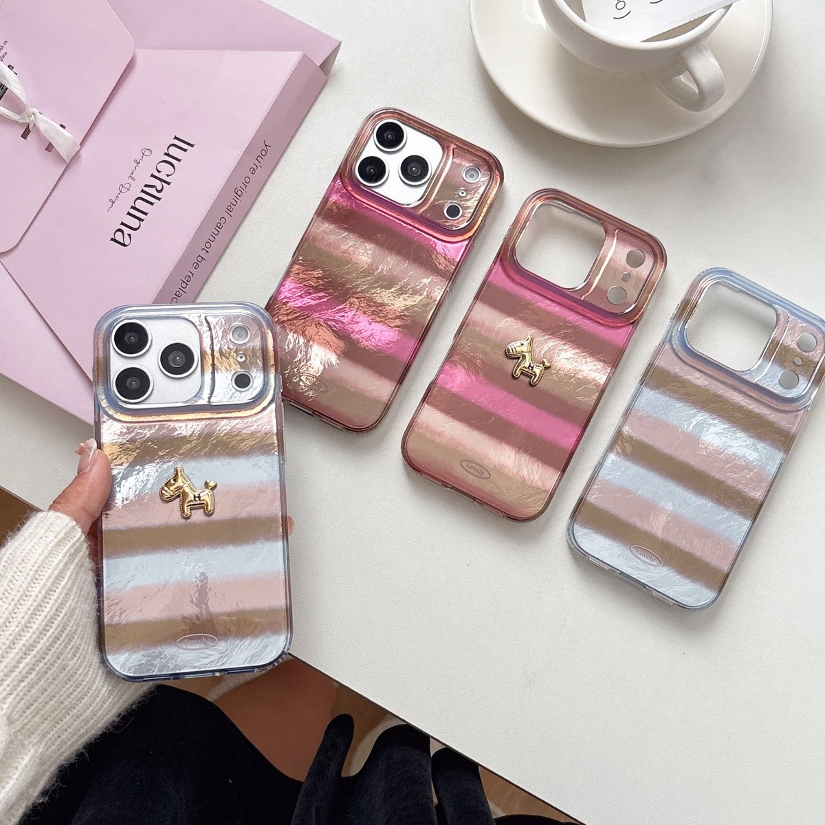 条纹小马适用于苹果14时尚创意手机壳ins风新款17系列手机保护