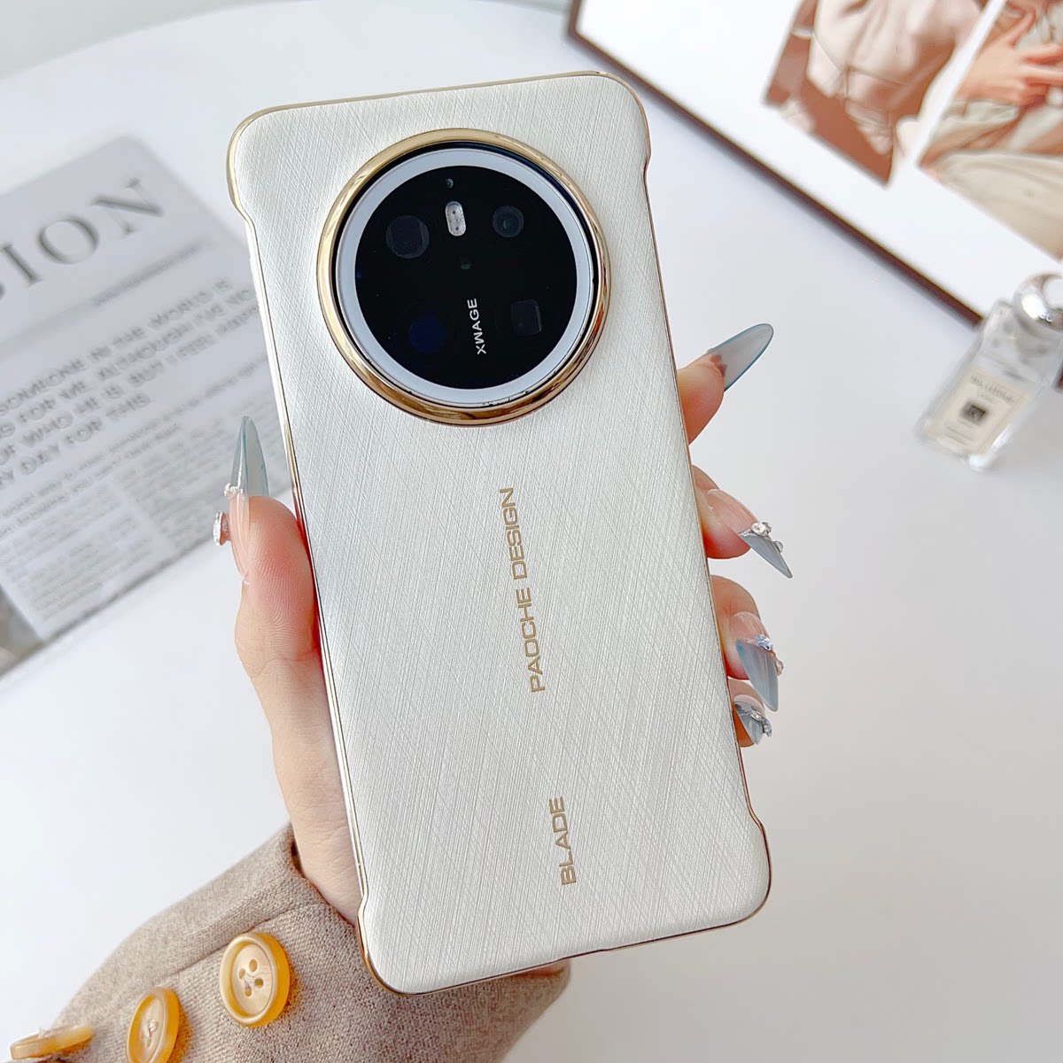 奢华金丝纹无边框适用华为Mate70pro手机壳新款素皮商务ma