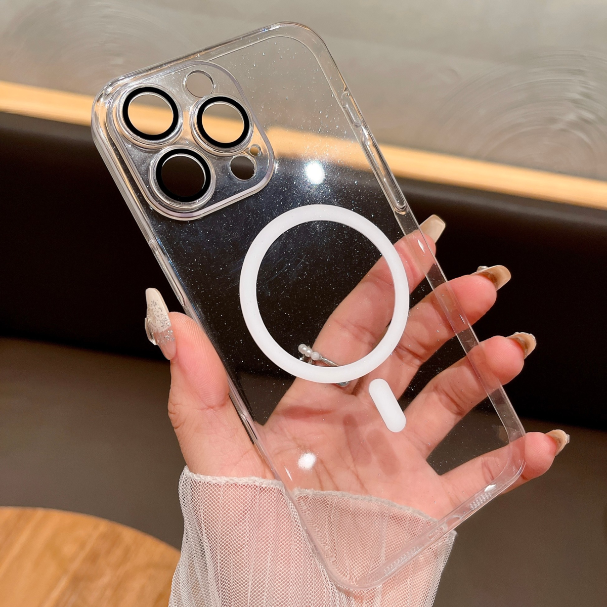 超简约新款瓦楞条纹苹果15手机壳高级感磁吸透明iphone14全