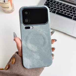 港风牛仔布纹磁吸适用小米17Promax手机壳新款素皮耐脏15pro简约个性红米K90半包防摔外壳