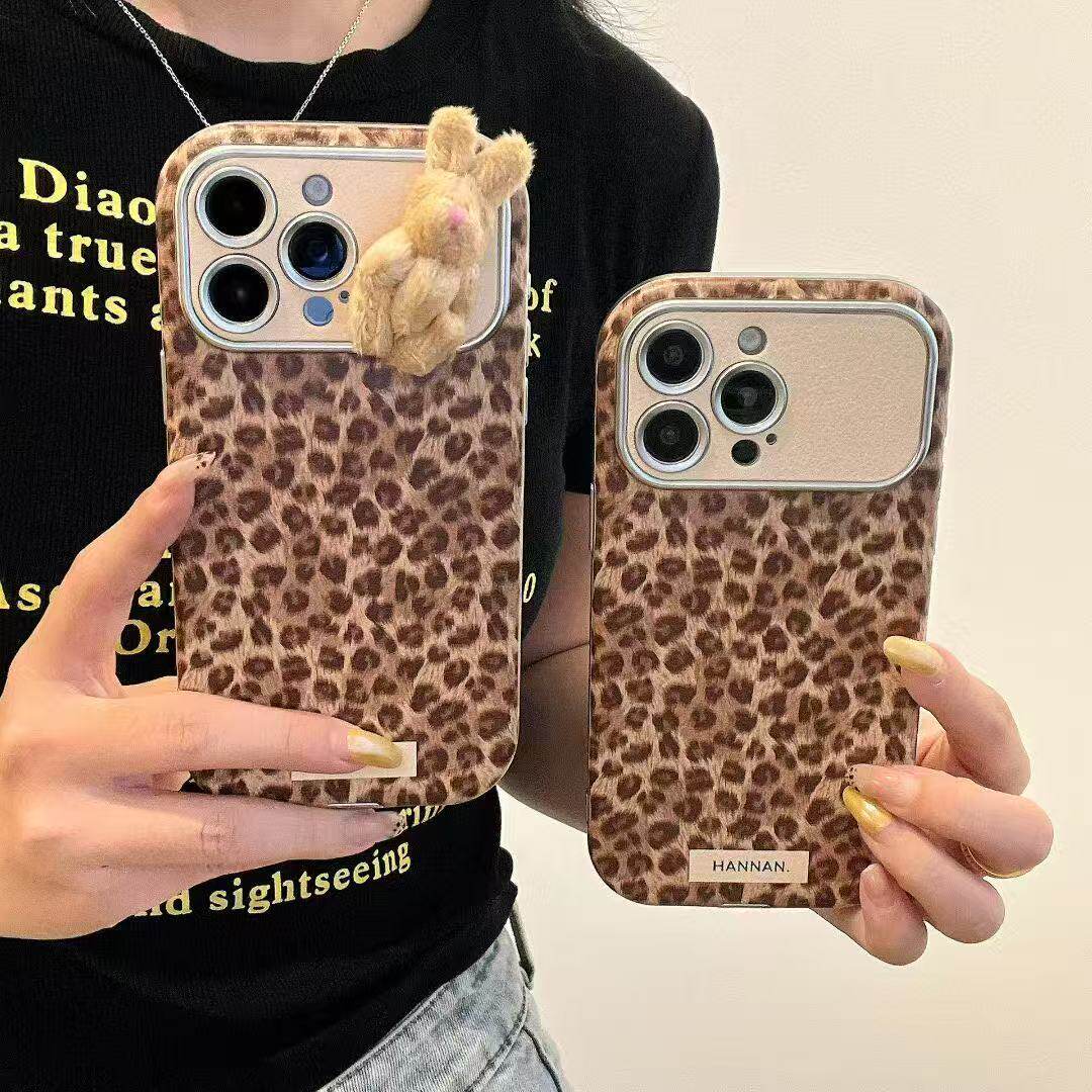 全包大视窗软皮质豹纹手提适用苹果16手机壳新款2025网红爆款i