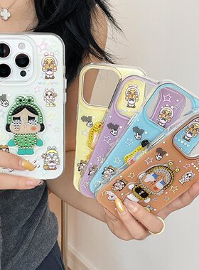 双层imd哭娃插画手机壳适用iphone17promax大孔防摔苹果16亮面15卡通可爱14少女13日韩时尚手机壳