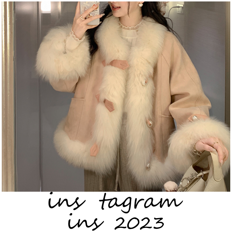 雪松之恋 轻奢双面牛皮绒白鸭绒羽绒服狐狸毛领外套