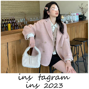 都市套组 驼绒羊毛混纺毛呢外套短款小个子穿搭一整套