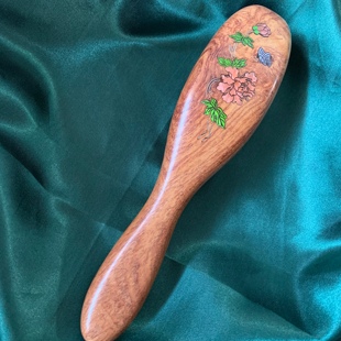 奥氏黄檀螺钿镶嵌牡丹28钉经络按摩梳白酸枝梳子头皮头部男女通用