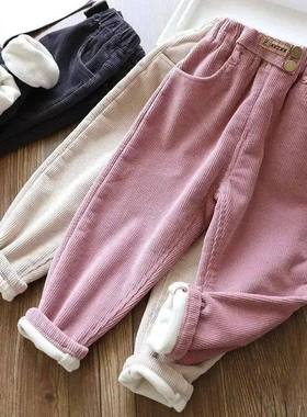 Kids Warm Pants Boy Girls Autumn Winter Corduroy Thick Outer