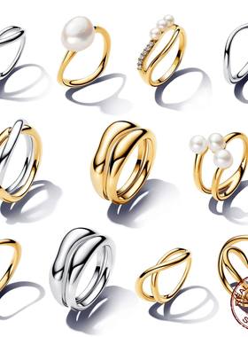 Women's Silver Pearl Open Rings Heart Wedding Irregular Ring