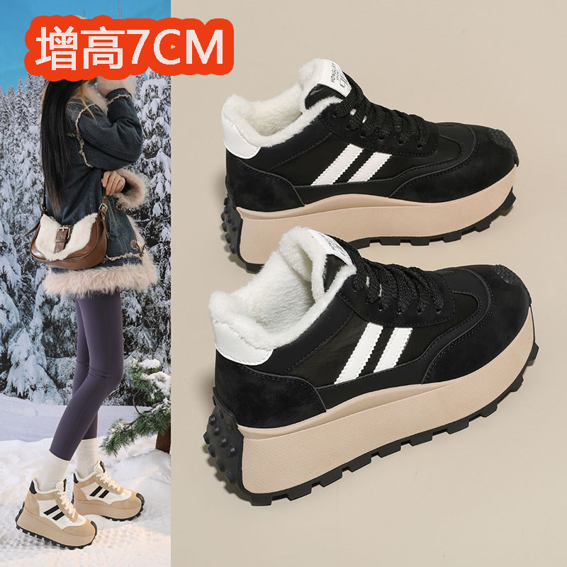 7CM内增高女鞋2025冬季新款厚底加绒高帮棉鞋保暖防滑运动鞋34码