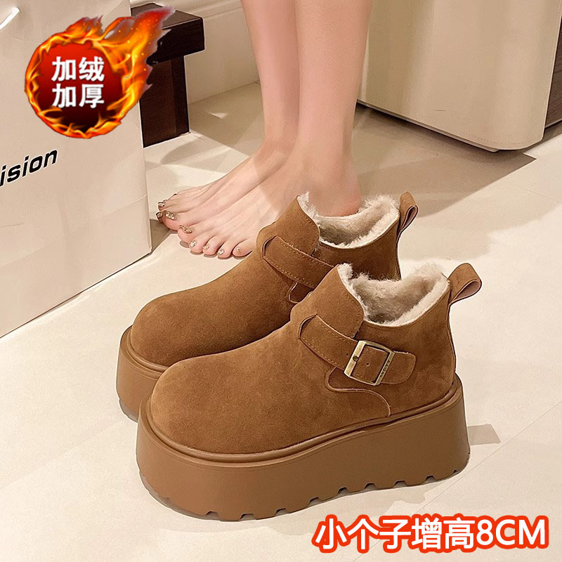 8CM内增高勃肯鞋女冬季新款加绒厚底小个配裙子休闲松糕乐福鞋34